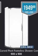 Curved Pivot Frameless Shower-900 x 900
