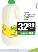 Darling Full Cream, Low Fat Or Medium Fat Milk-2Ltr Each