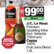 J.C.Le Roux Premium Sparkling Wine 750ml & Cappy 100% Fruit Juice Blend 1.5L-For Both