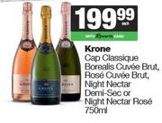 Krone Cap Classique Borealis/Rose Cuvee Brut, Night Nectar Demi-Sec Or Night Nectar Rose-750ml Each