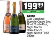 Krone Cap Classique Borealis/Rose Cuvee Brut, Night Nectar Demi-Sec Or Night Nectar Rose-750ml Each