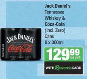 Jack Daniel's Tennessee Whisky & Coca Cola Cans-6 x 300ml Per Pack