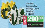 Savanna Premium Dry Or Angry Lemon Handies-For 2 x 6 x 500ml