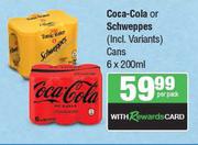 Coca Cola Or Schweppes Cans-6 x 200ml
