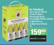 Du Toitskloof Sauvignon Blanc,Chenin Blanc,Pinotage Rose,Pinotage/Merlot/Ruby Cabernet-3L Each