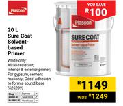 Plascon Sure Coat Solvent Based Primer In White Only 625239-20Ltr