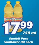 SunFoil Pure Sunflower Oil-750ml Each