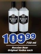 Russian Bear Original Vodka-750ml Each