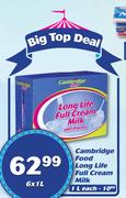 Cambridge Food Long Life Full Cream Milk-6 x 1Ltr