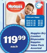 Huggies Dry Comfort Disposable Nappies Value Pack Assorted-Each