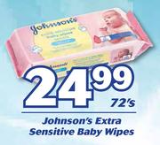 Johnson's Extra Sesitive Baby Wipes-72's