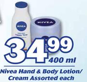 Nivea Hand & Body Lotion/Cream Assorted-400ml Each