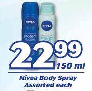 Nivea Body Spray Assorted-150ml Each