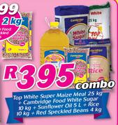 Top White Super Maize Meal 25Kg+Cambridge Food White Sugar 10Kg+Sunflower Oil 5Lt Combo