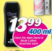 Clere For Men Hand & Body Lotion-400ml Each