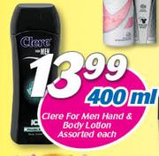 Clere For Men Hand & Body Lotion-400ml Each