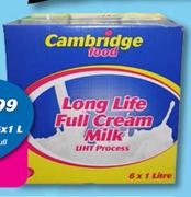 Cambridge Food Full Cream Long Life Milk-6x1Ltr