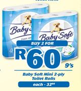 Baby Soft Mini 2 Ply Toilet Rolls-2x9's