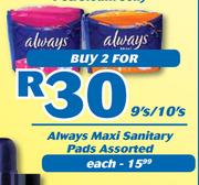 Always Maxi Sanitary Pads-2x9's/10's