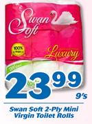 Swan Soft 2-Ply Mini Virgin Toilet Rolls-9's