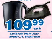 Sunbeam 1.7L Black Auto Kettle/Steam Iron-Each