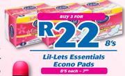 Lil-Lets Essentials Econo Pads 8's Pack-For 3 Packs