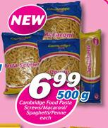 Cambridge Food Pasta Screws/Macaroni/Spaghetti/Penne-500g Each