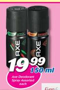 Axe Deodorant Spray-150ml Each