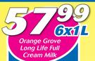 Orange Grove Long Life Full Cream Milk-6 x 1Ltr