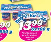 Nutriday Smooth Low Fat Yoghurt Assorted-2 x 6 x 100g