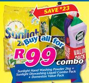 Sunlight Hand Washing Powder-2Kg+Sunlight Dishwashing Liquid Combo Pack+Domestos Value Pack-Combo