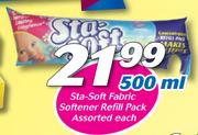 Sta Soft fabric Softener Refill Pack Assorted-500ml Each