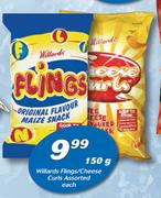 Willards Flings/Cheese Curls Assorted-150g Each