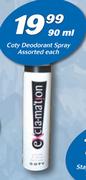 Coty Deodorant Spray Assorted-90ml Each
