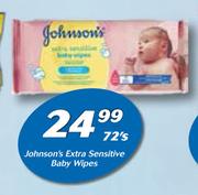 Johnson's Extra Sensitive Baby Wipes-72's