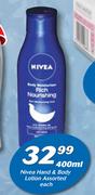 Nivea Hand & Body Lotion Assorted-400ml Each
