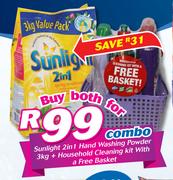 Sunlight 2 In 1 Hand Washing Powder-3Kg + Household Cleaning Kit With A Free 