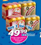 Castle Lager/ Hansa Pilsener Cans 6 x 500ml-Each