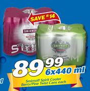 Smirnoff Spirit Cooler Berry/Pine Twist Cans 6 x 440ml-Each