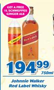 Johhnie Walker Red Label Whisky 750ml With Free 1Ltr Schweppes Ginger Ale
