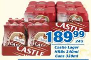 Castle Lager NRBs 340ml Or Cans 330ml-24's Pack Each