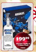 Absolut Vodka 750ml & 2 Glass Pack