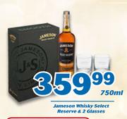Jameson Whisky Select Reserve & 2 Glasses-750ml 