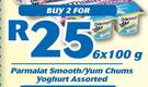 Parmalat Smooth/Yum Chums Yoghurt Assorted-2 x 6 x 100g Each