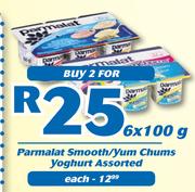 Parmalat Smooth/Yum Chums Yoghurt Assorted-6 x 100g Each