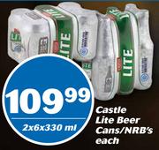 Castle Lite Beer Cans/NRBs-2 x 6 x 330ml Each