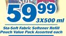 Sta Soft Fabric Softener Refill Pouch Value Pack Assorted-3 x 500ml