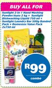Sunlight 2 In 1 Hand Washing Powder/Auto-2Kg+Sunlight Dishwashing Liquid-750ml Combo