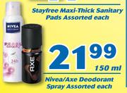 Nivea/Axe Deodorant Spray Assorted-150ml Each