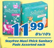 Stayfree Maxi Thick Sanitary Pads Assorted-8's/10's Each